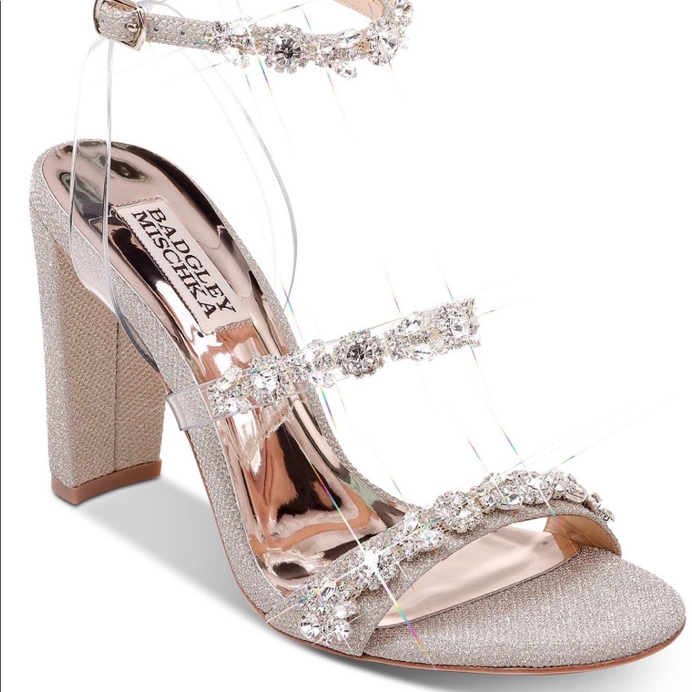 Badgley Mischka Crystal Embellished Block Heels